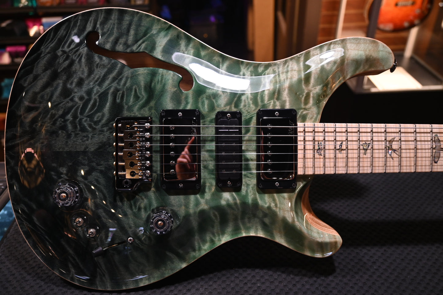 PRS Wood Library Special Semi-Hollow 10-Top Quilt Swamp Ash - Trampas Green Fade Guitar #5199 - Danville Music