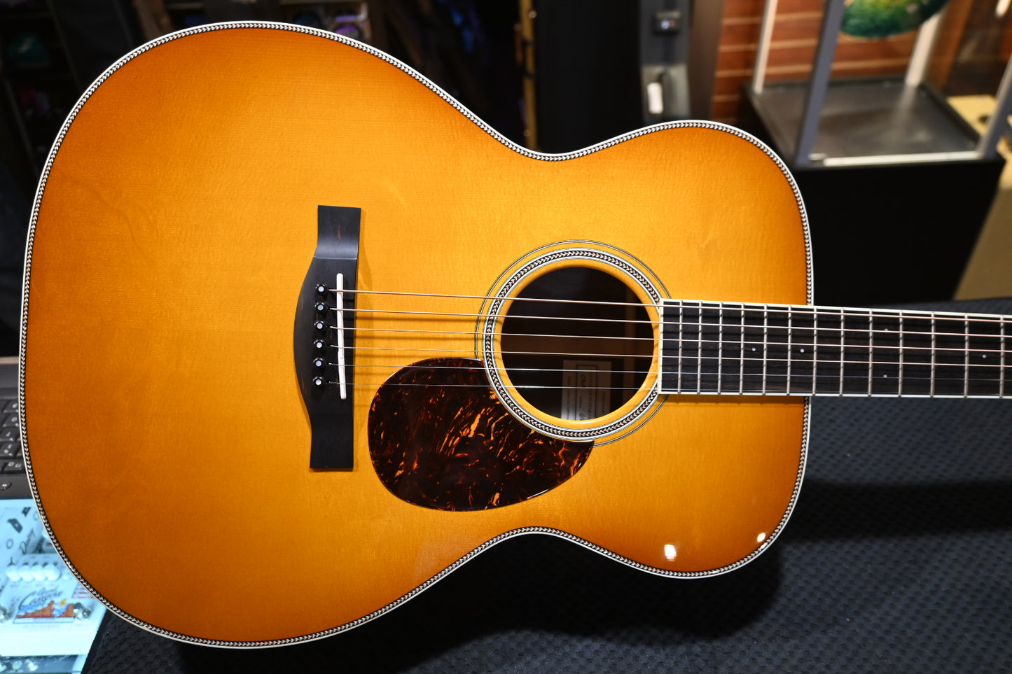 Santa Cruz OM Moon Spruce Bear Claw/Figured Walnut - Georgia Peach Guitar #6242 - Danville Music