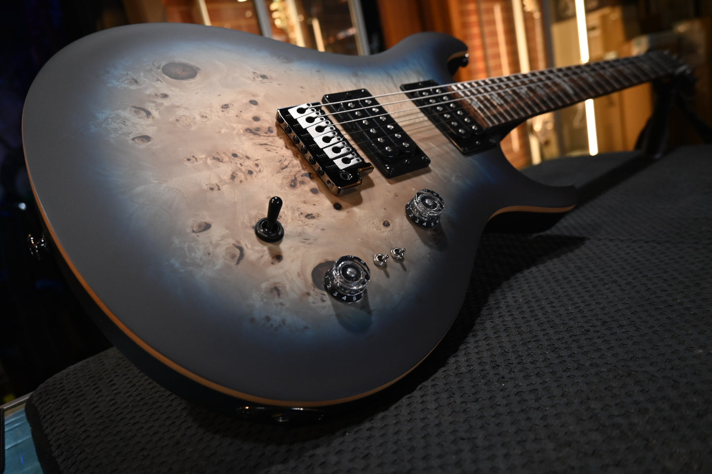 PRS SE “Exotic” Custom 24-08 Poplar Burl Limited Edition - Lake Blue Midnight Burst Guitar #1032 - Danville Music
