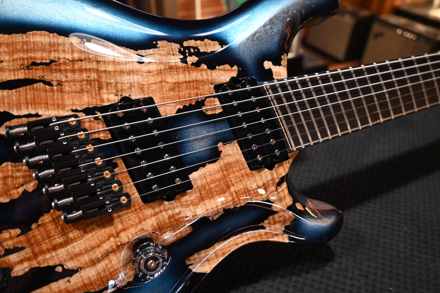 PRS Private Stock Custom 24 7-String Multi-Scale Spalted Maple - Sub Zero Silver Leaf Guitar #9970 - Danville Music