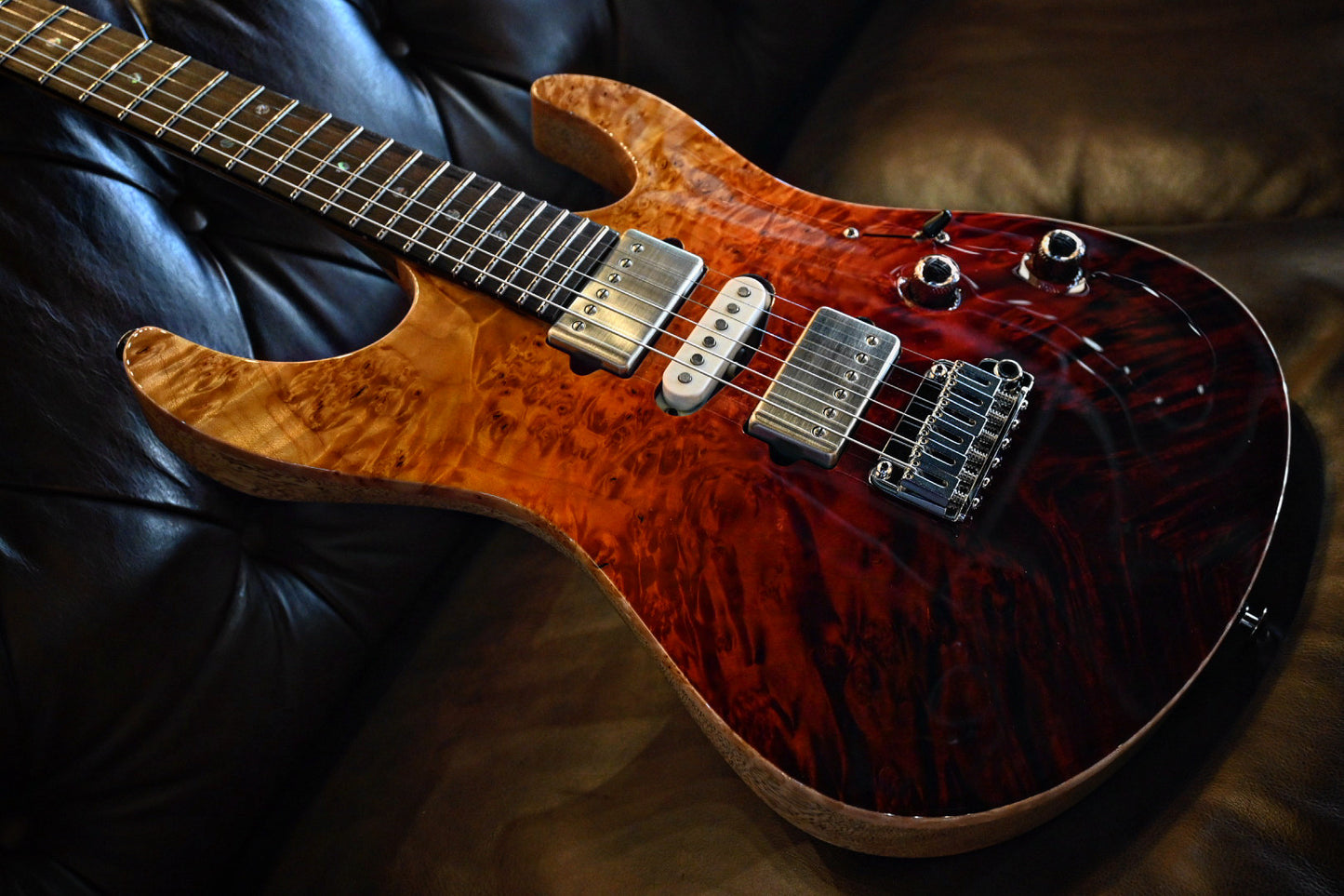 Suhr Custom Modern Carved Top Set Neck Waterfall Burl - Desert Gradient Guitar #2640 - Danville Music