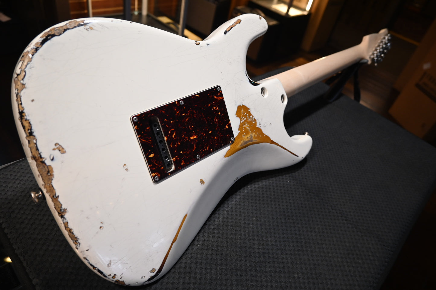 Tom Anderson Icon Classic In-Distress - Olympic White over Tobacco Burst Guitar #923N - Danville Music