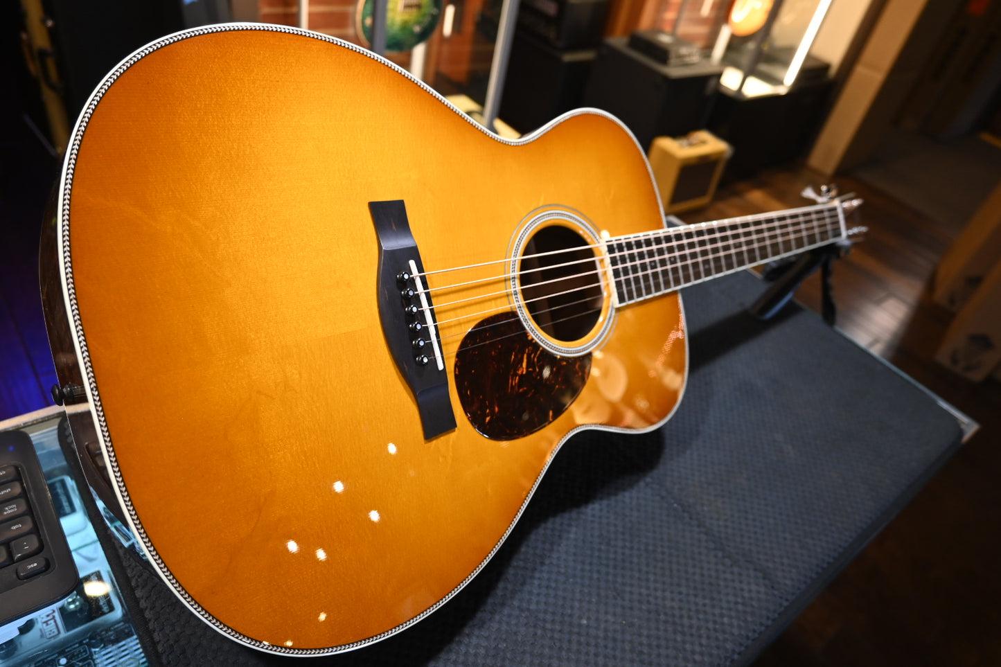 Santa Cruz OM Moon Spruce Bear Claw/Figured Walnut - Georgia Peach Guitar #6242 - Danville Music