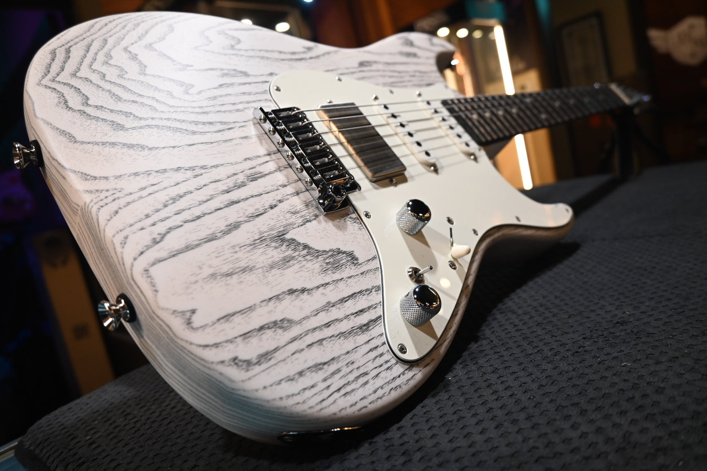 Tom Anderson Classic - White with Black Dog Hair Satin Guitar #223N - Danville Music