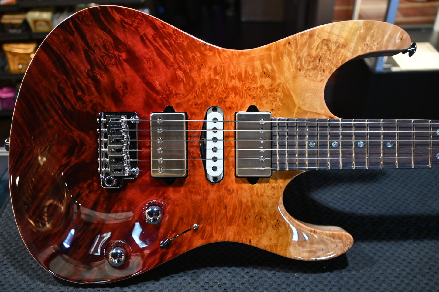 Suhr Custom Modern Carved Top Set Neck Waterfall Burl - Desert Gradient Guitar #2640 - Danville Music