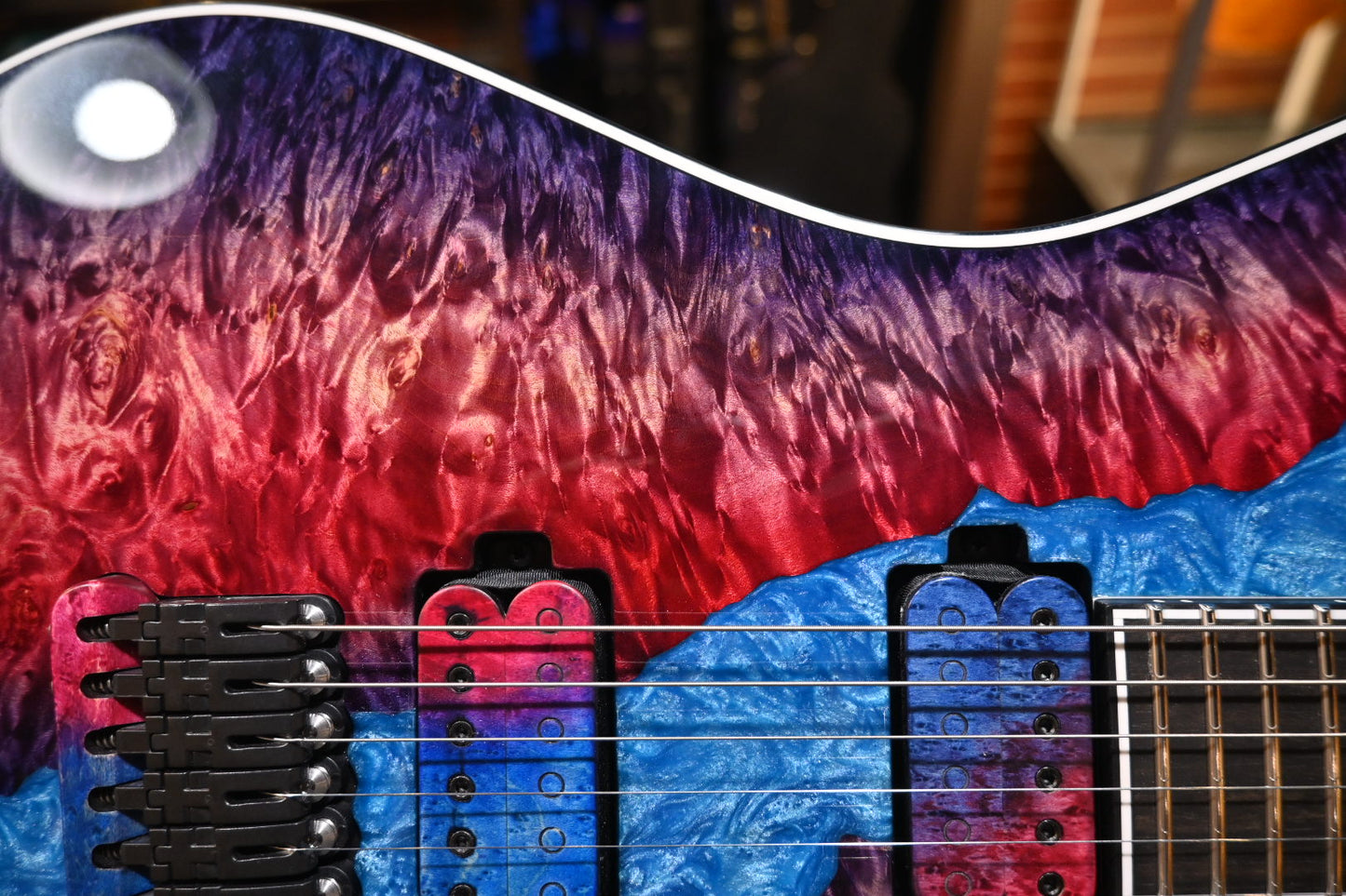 Mayones Regius 6 Custom Burl Maple Master Grade - Light Blue Stirred Resin Top Guitar #1007 - Danville Music
