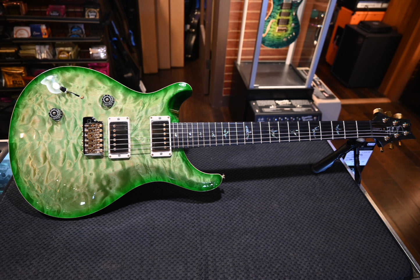 PRS Custom 24 Lefty 10-Top Quilt - Trampas Green Fade Guitar #9333 - Danville Music