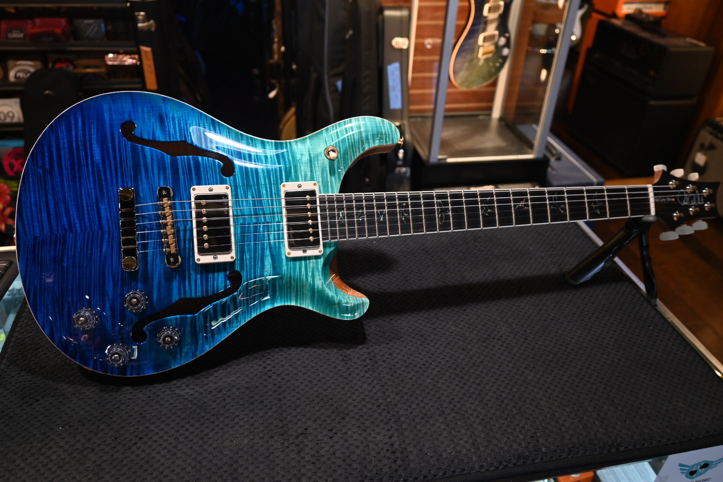 PRS Wood Library McCarty 594 Hollowbody II 10-Top/Back McCarty III Pickups - Blue Fade Guitar #3509 - Danville Music