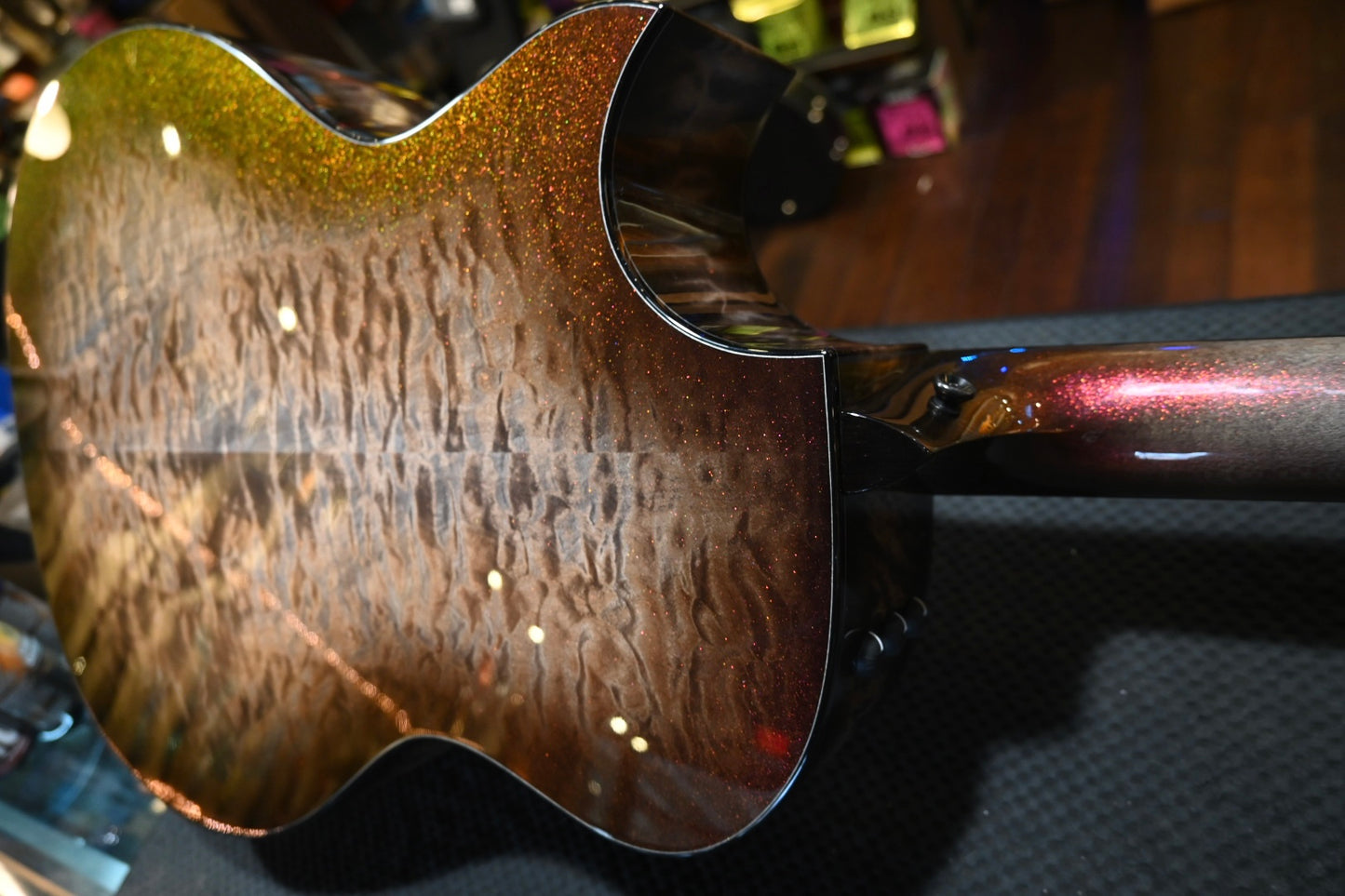 Taylor Custom GA Grand Auditorium Bearclaw Spruce/Big Leaf Quilt Maple Catch #26 - Silver Cranberry Supernova Guitar #4106 - Danville Music