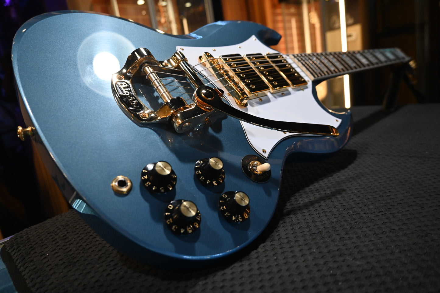 Gibson Custom Shop 1963 Les Paul SG Custom 3-Pickup Bigsby VOS “Hendrix” PSL - Pelham Blue Guitar #3063 - Danville Music