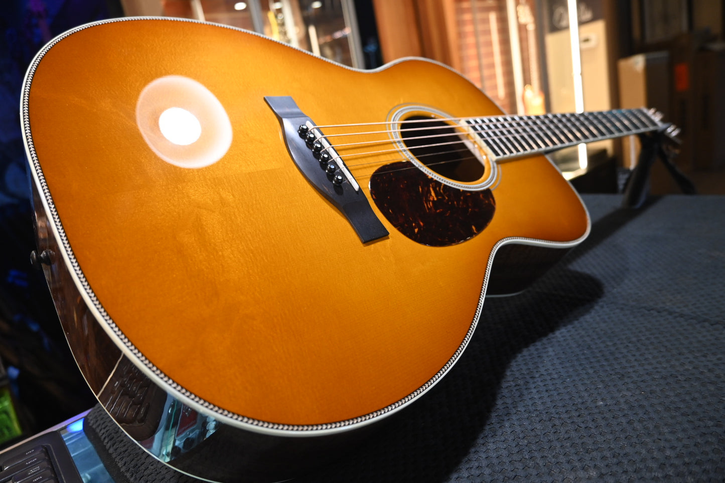 Santa Cruz OM Moon Spruce Bear Claw/Figured Walnut - Georgia Peach Guitar #6242 - Danville Music