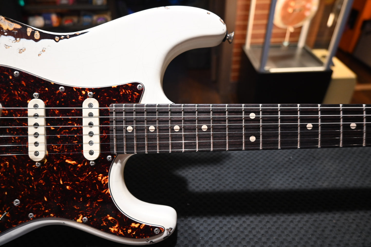 Tom Anderson Icon Classic In-Distress - Olympic White over Tobacco Burst Guitar #923N - Danville Music
