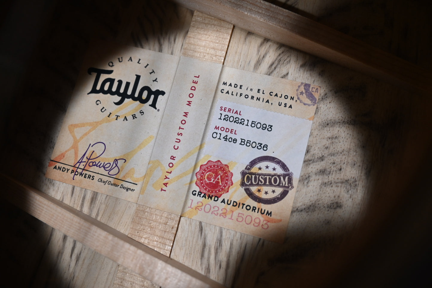 Taylor Custom GA Grand Auditorium Catch#36 “The Bengal” Bearclaw Spruce/Tiger Myrtlewood Guitar #5093 - Danville Music