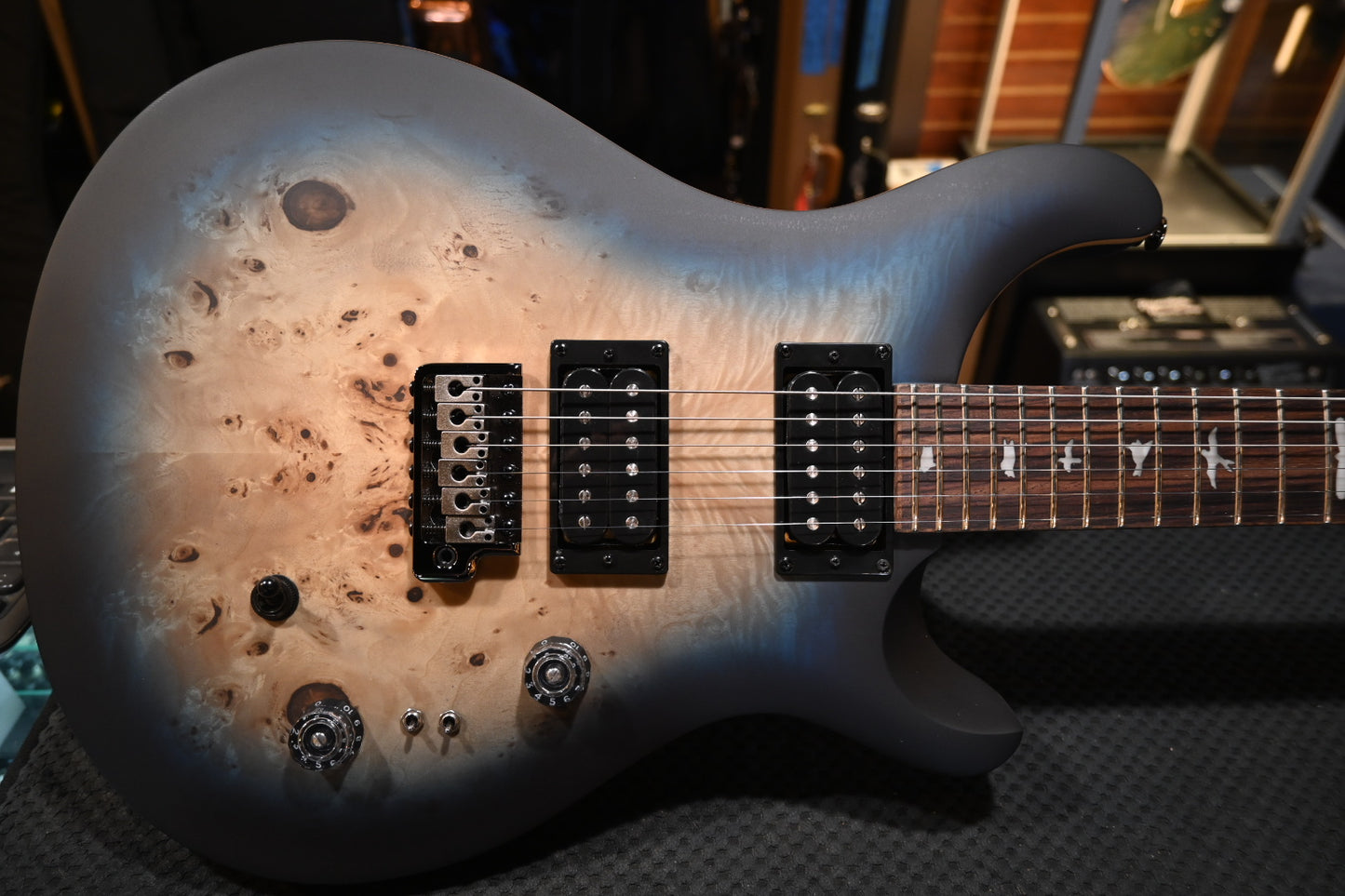 PRS SE “Exotic” Custom 24-08 Poplar Burl Limited Edition - Lake Blue Midnight Burst Guitar #1032 - Danville Music