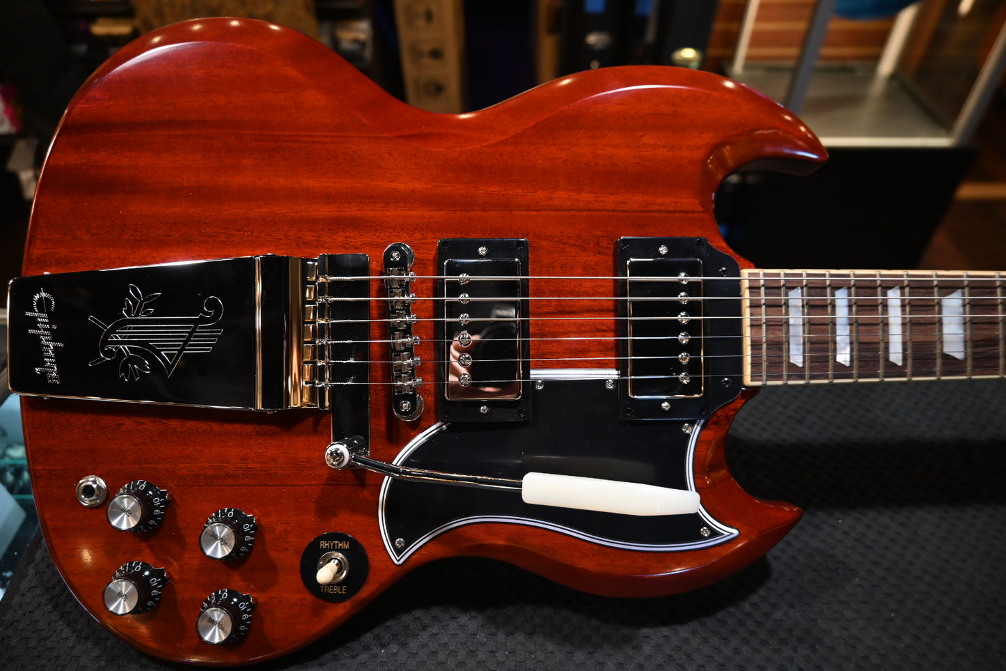 Epiphone Inspired by Gibson Custom 1964 SG Standard with Maestro Vibrola Reissue - Cherry Red Guitar #8734 - Danville Music