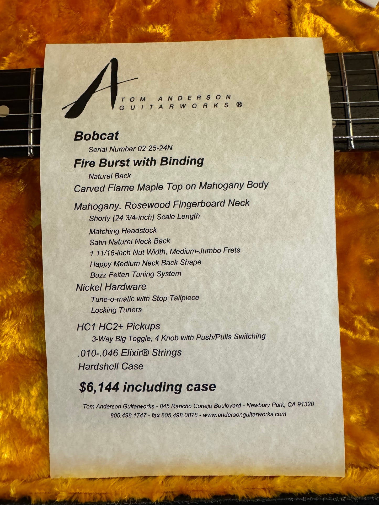 Tom Anderson Bobcat - Fire Burst Guitar #524N - Danville Music