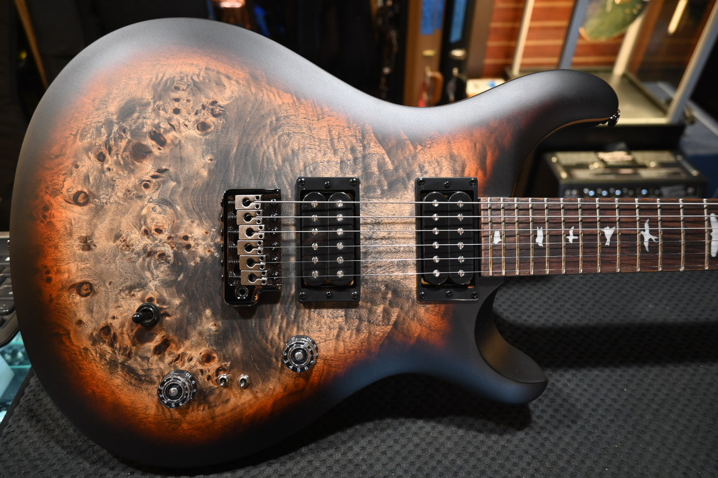 PRS SE “Exotic” Custom 24-08 Poplar Burl Limited Edition - Charcoal Cherry Midnight Burst Guitar #0554 - Danville Music