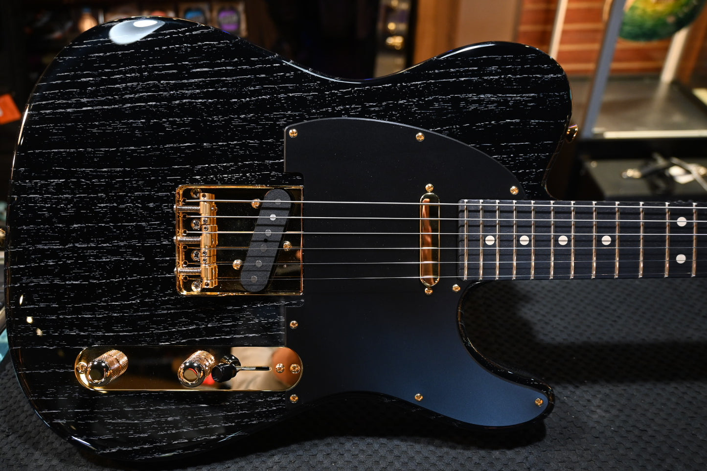 Tom Anderson T Icon Shorty Hollow - Black with White Dog Hair Guitar #524P - Danville Music