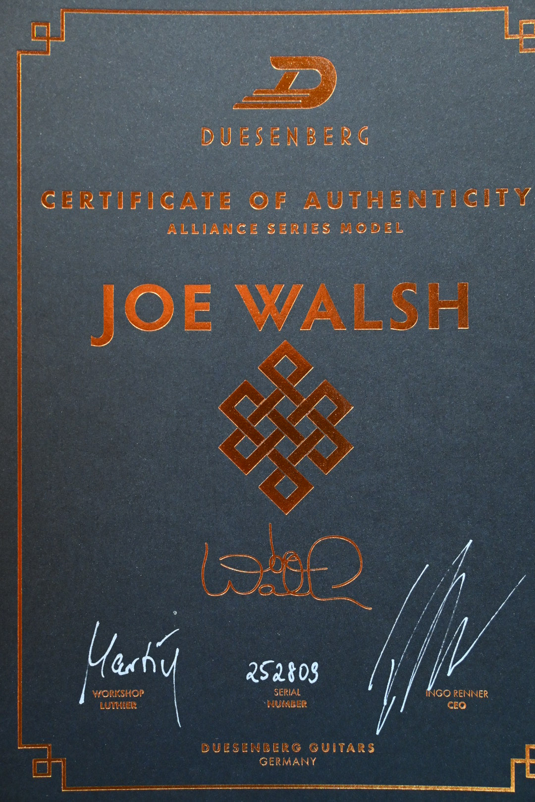 Duesenberg Alliance Series Joe Walsh Signature - Gold Burst Guitar #2809 - Danville Music