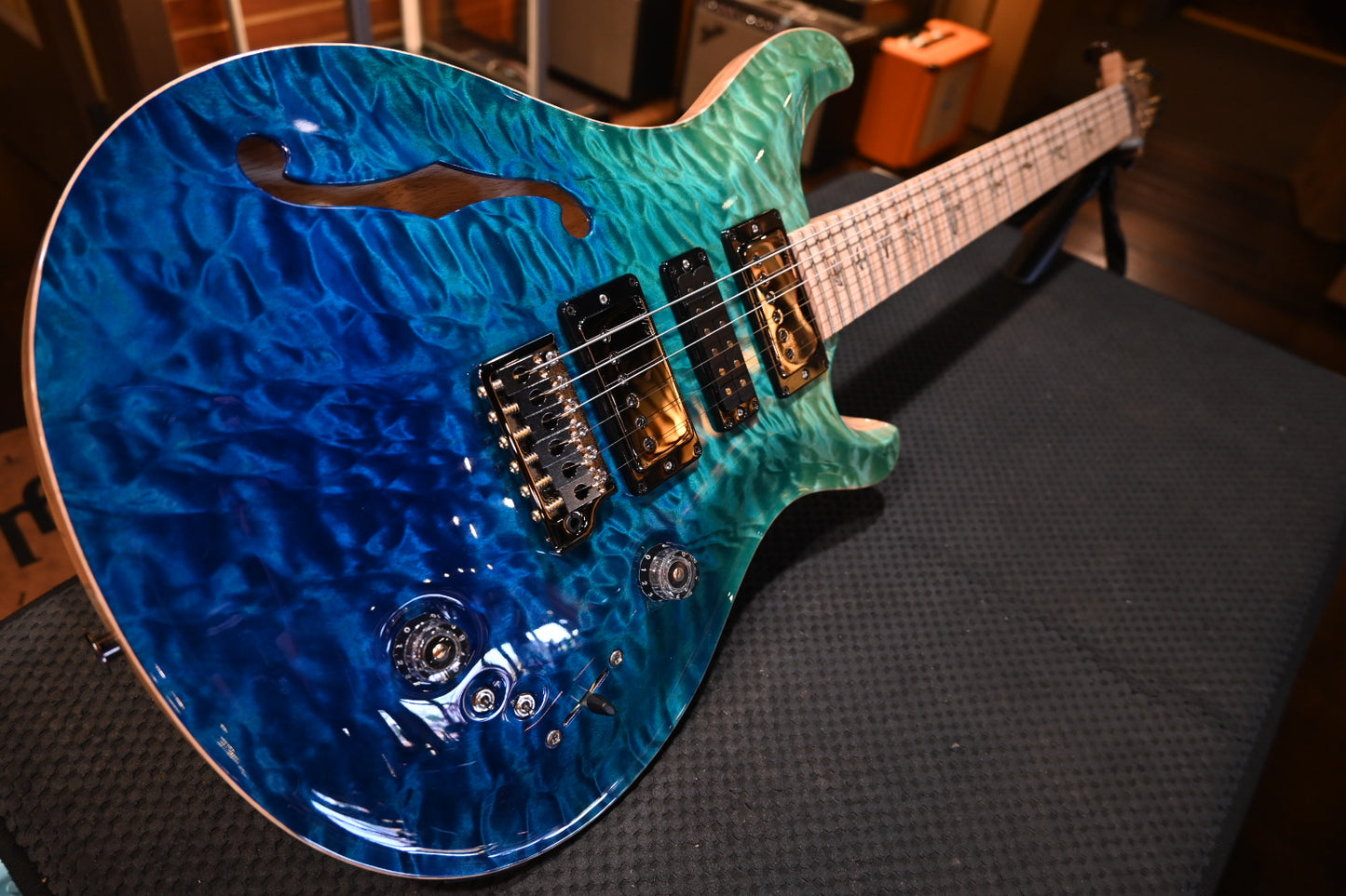 PRS Wood Library Special Semi-Hollow 10-Top Quilt Swamp Ash - Blue Fade Guitar #5198 - Danville Music