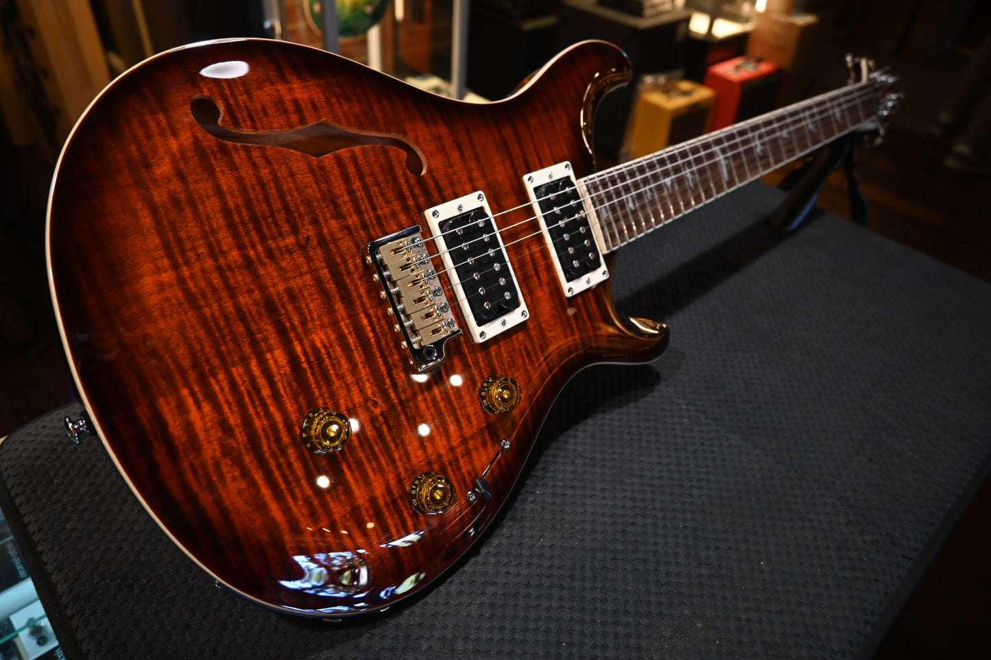 PRS SE Custom 24 Semi-Hollow Piezo - Orange Tiger Smokeburst Guitar #1698 - Danville Music