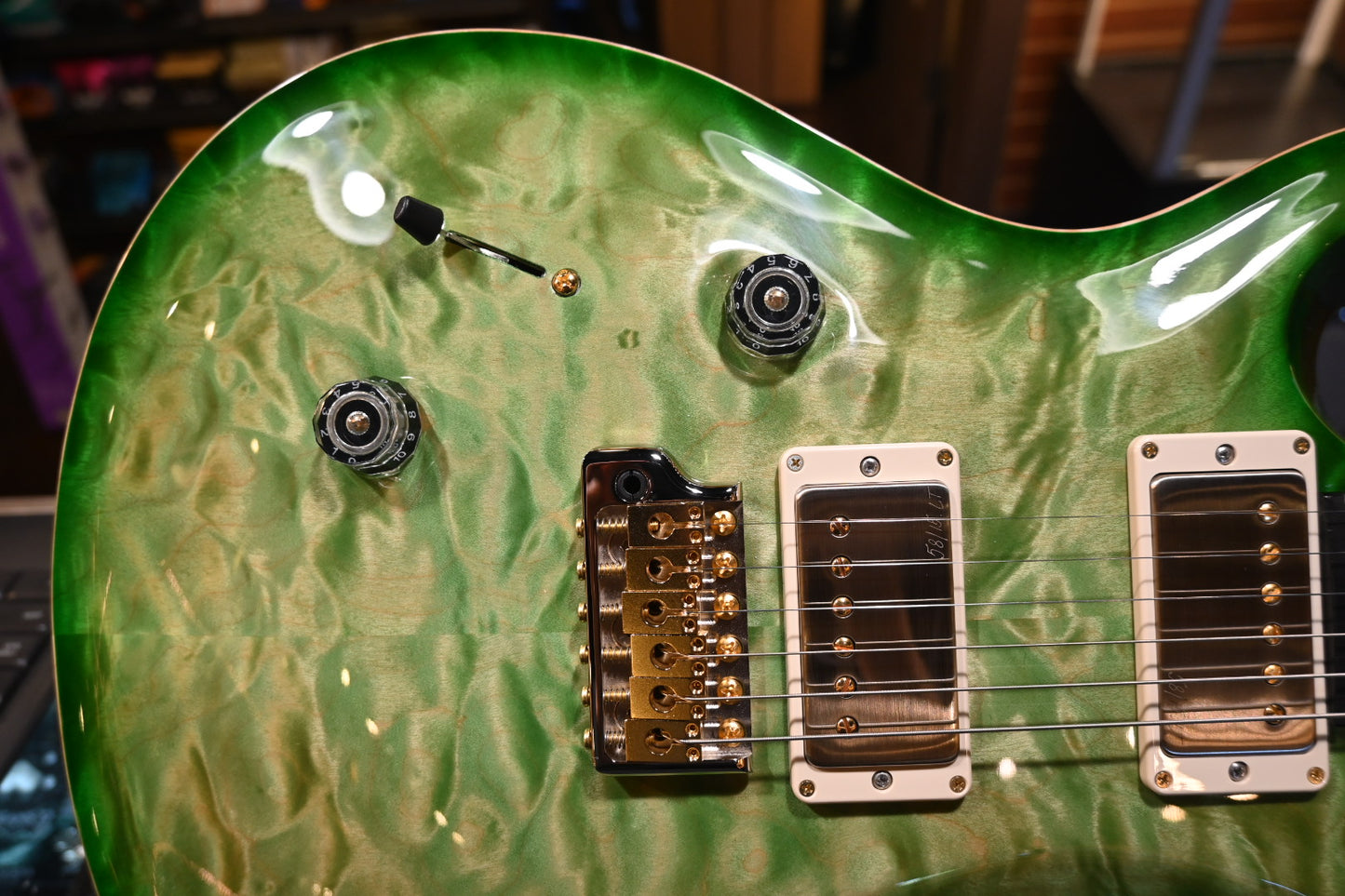 PRS Custom 24 Lefty 10-Top Quilt - Trampas Green Fade Guitar #9333 - Danville Music