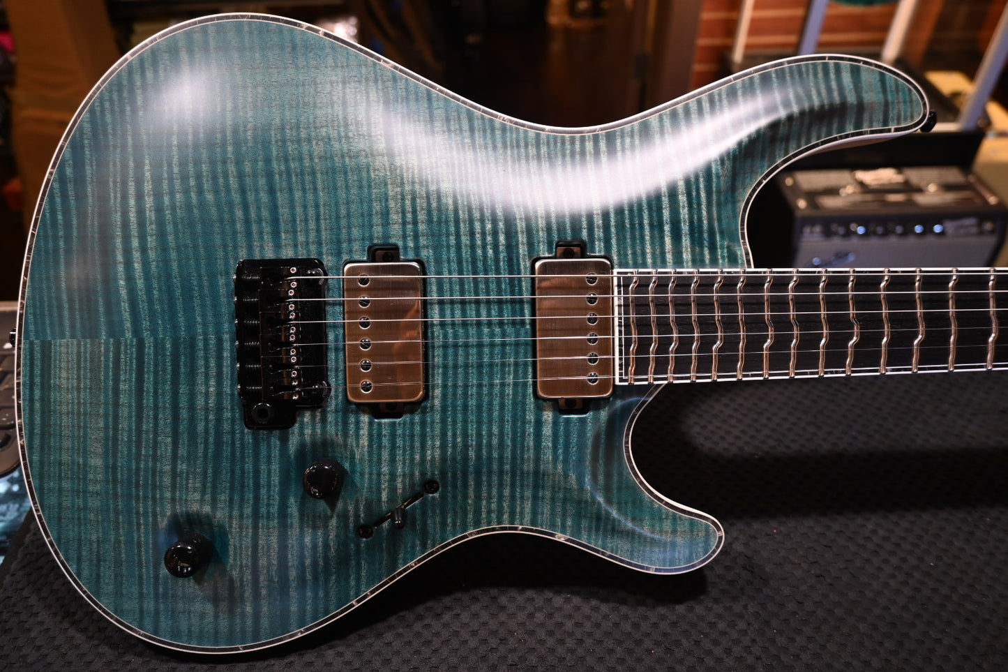 Mayones 40th Anniversary Regius Core V24 6 - Transparent Turquoise Satin Guitar #2219 - Danville Music