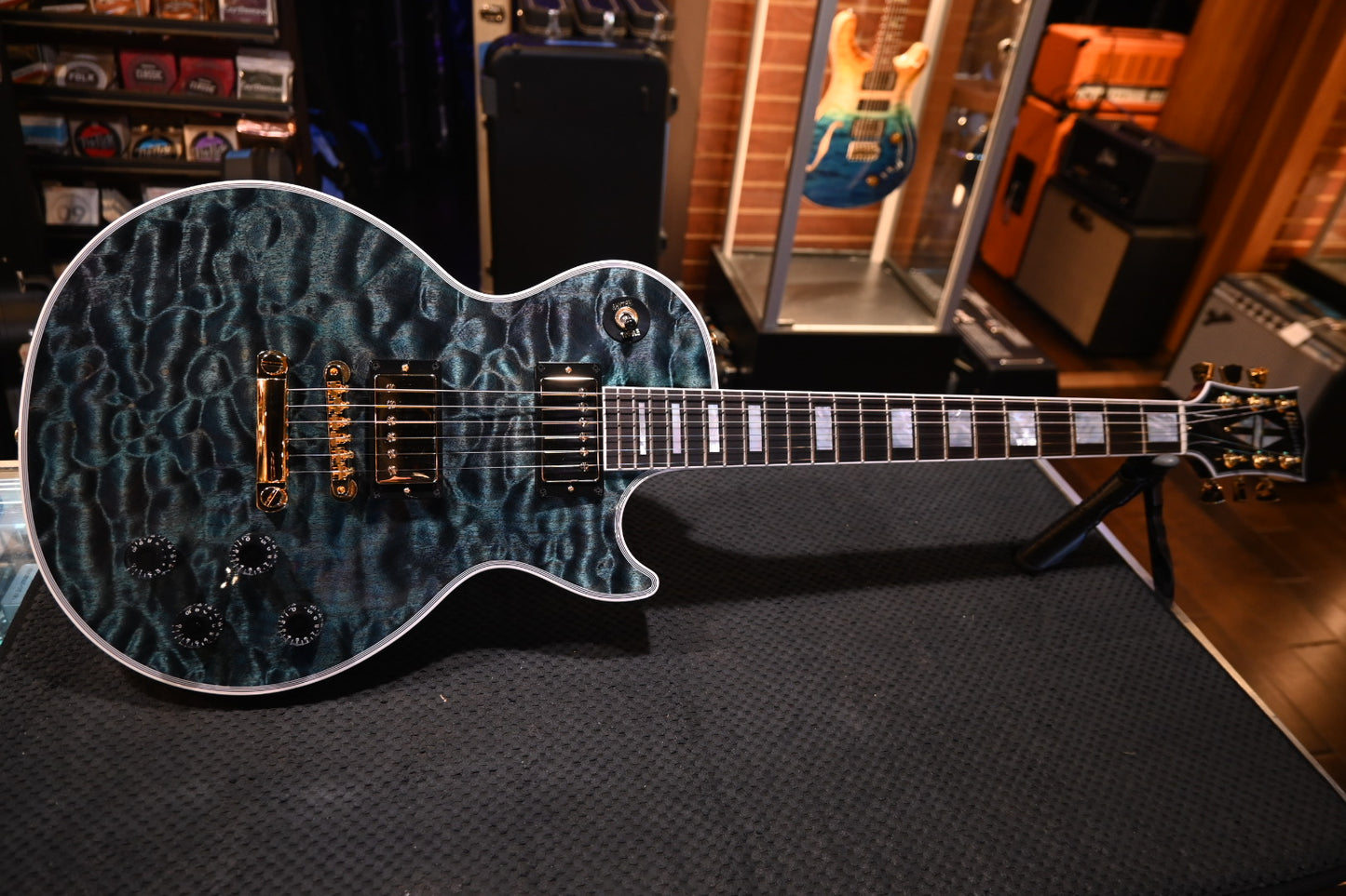 Gibson Custom Shop Les Paul Axcess Custom 5A Quilt PSL - Nordic Blue Guitar #0416 - Danville Music