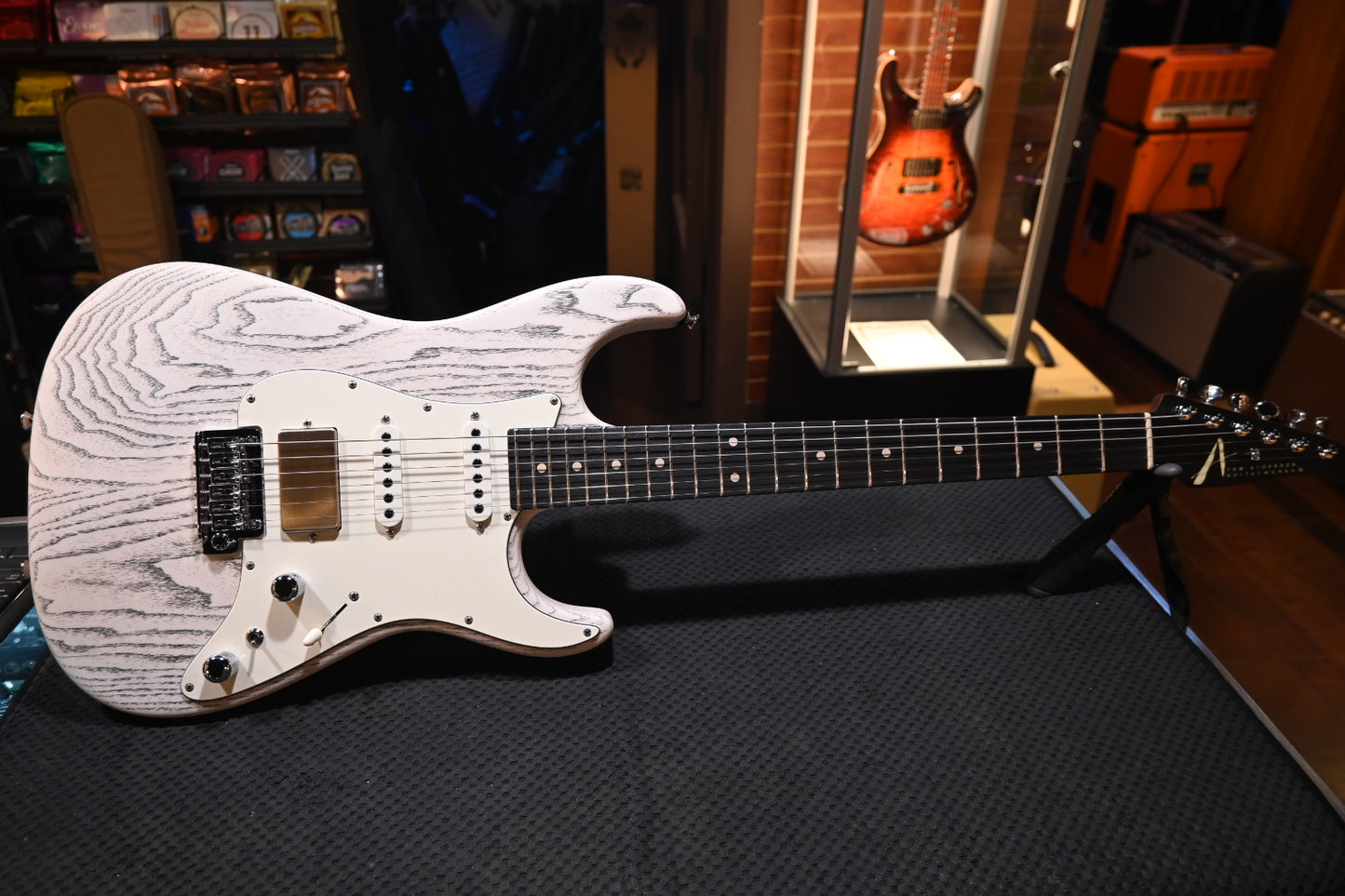 Tom Anderson Classic - White with Black Dog Hair Satin Guitar #223N - Danville Music