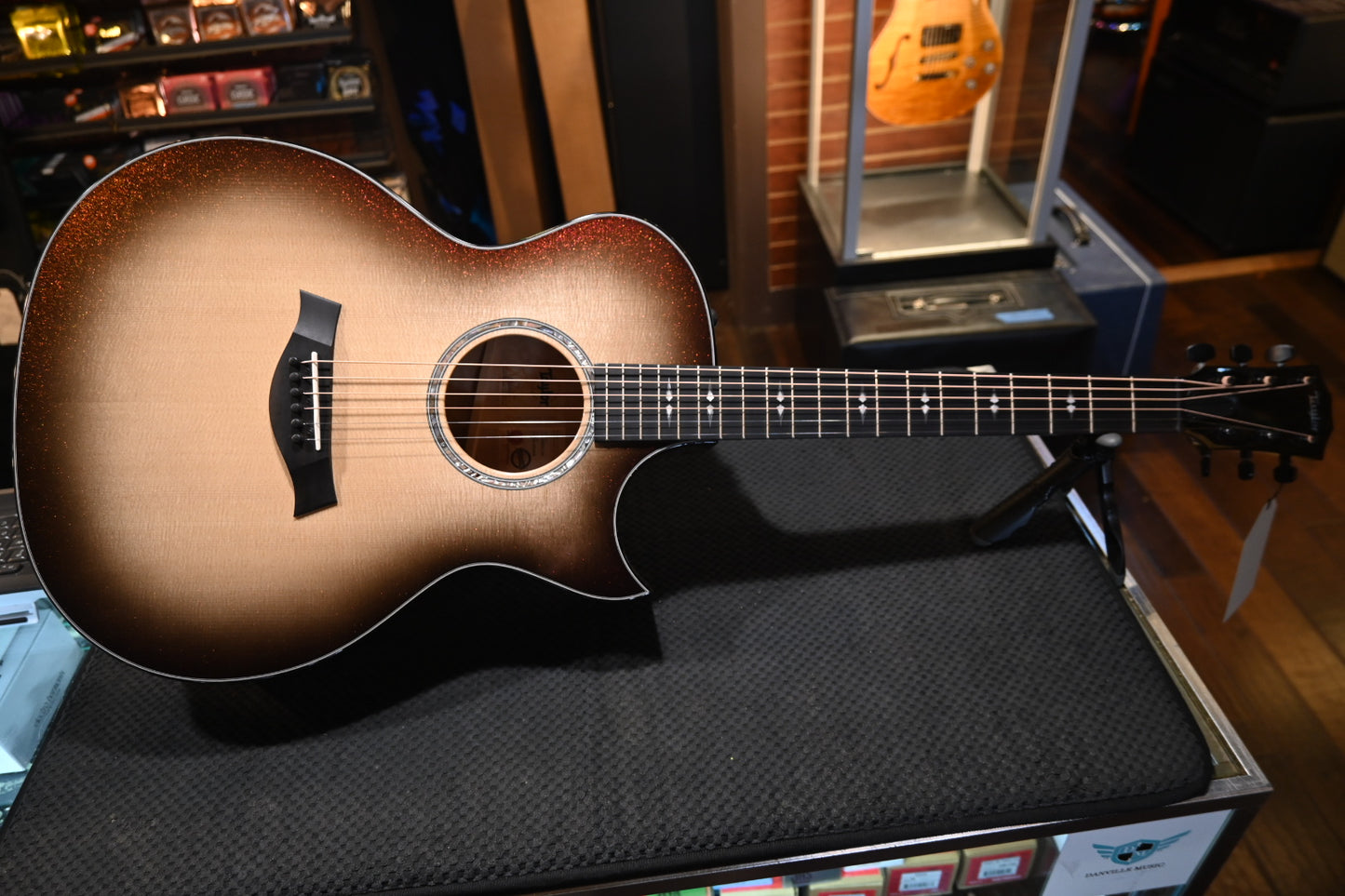 Taylor Custom GA Grand Auditorium Bearclaw Spruce/Big Leaf Quilt Maple Catch #26 - Silver Cranberry Supernova Guitar #4106 - Danville Music