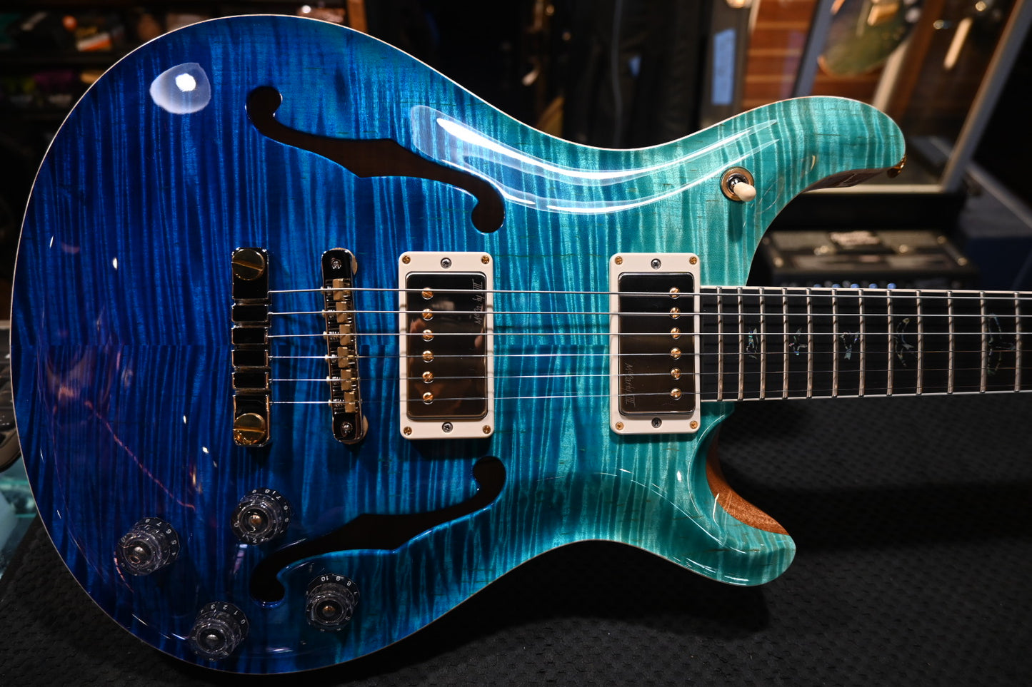 PRS Wood Library McCarty 594 Hollowbody II 10-Top/Back McCarty III Pickups - Blue Fade Guitar #3509 - Danville Music