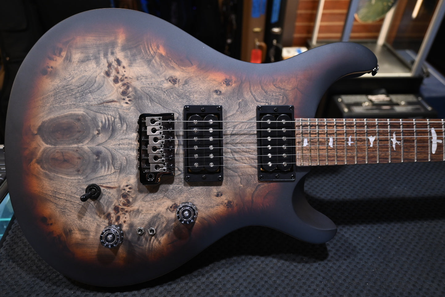 PRS SE “Exotic” Custom 24-08 Poplar Burl Limited Edition - Charcoal Cherry Midnight Burst Guitar #7015 - Danville Music