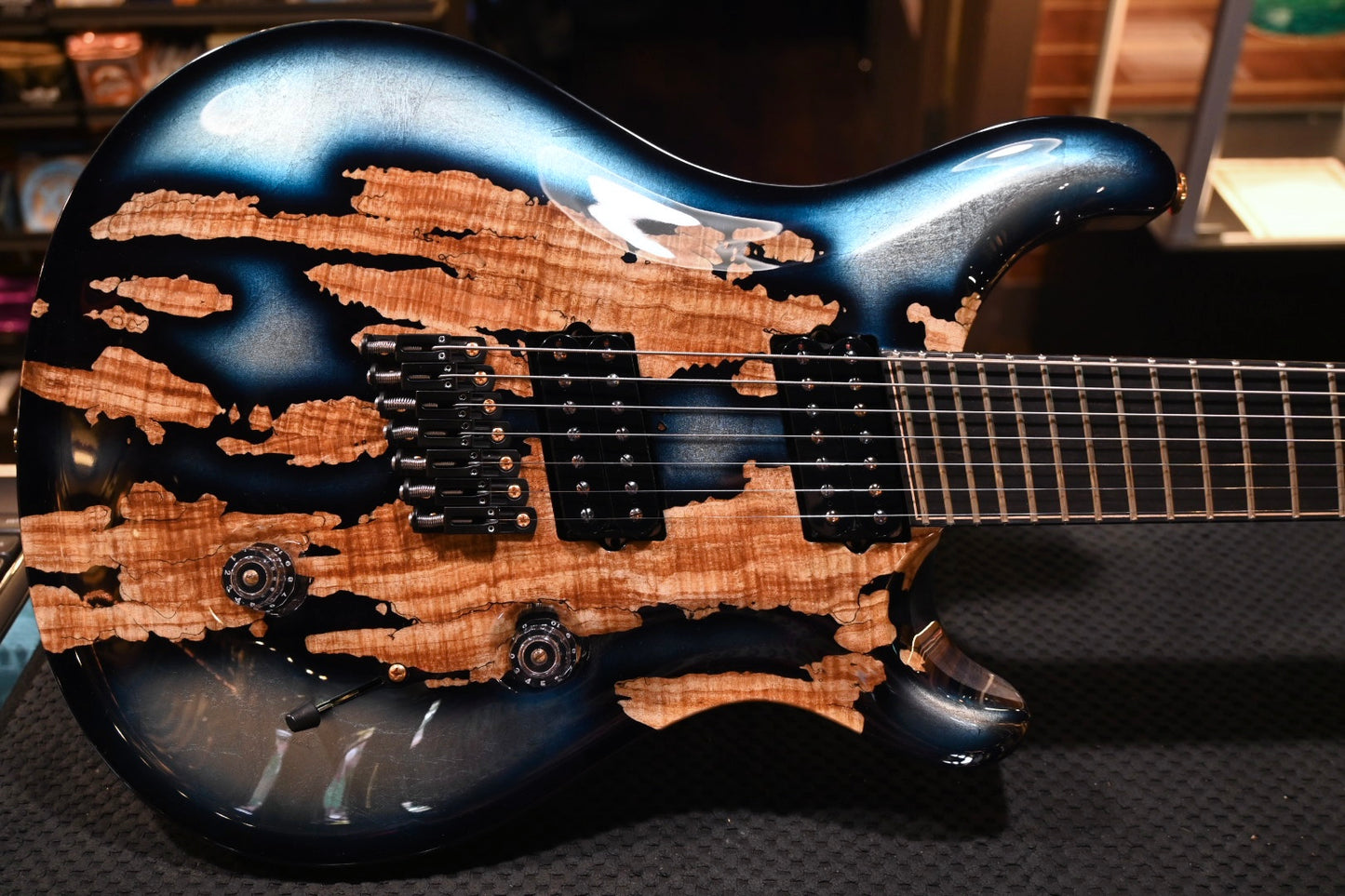 PRS Private Stock Custom 24 7-String Multi-Scale Spalted Maple - Sub Zero Silver Leaf Guitar #9970 - Danville Music