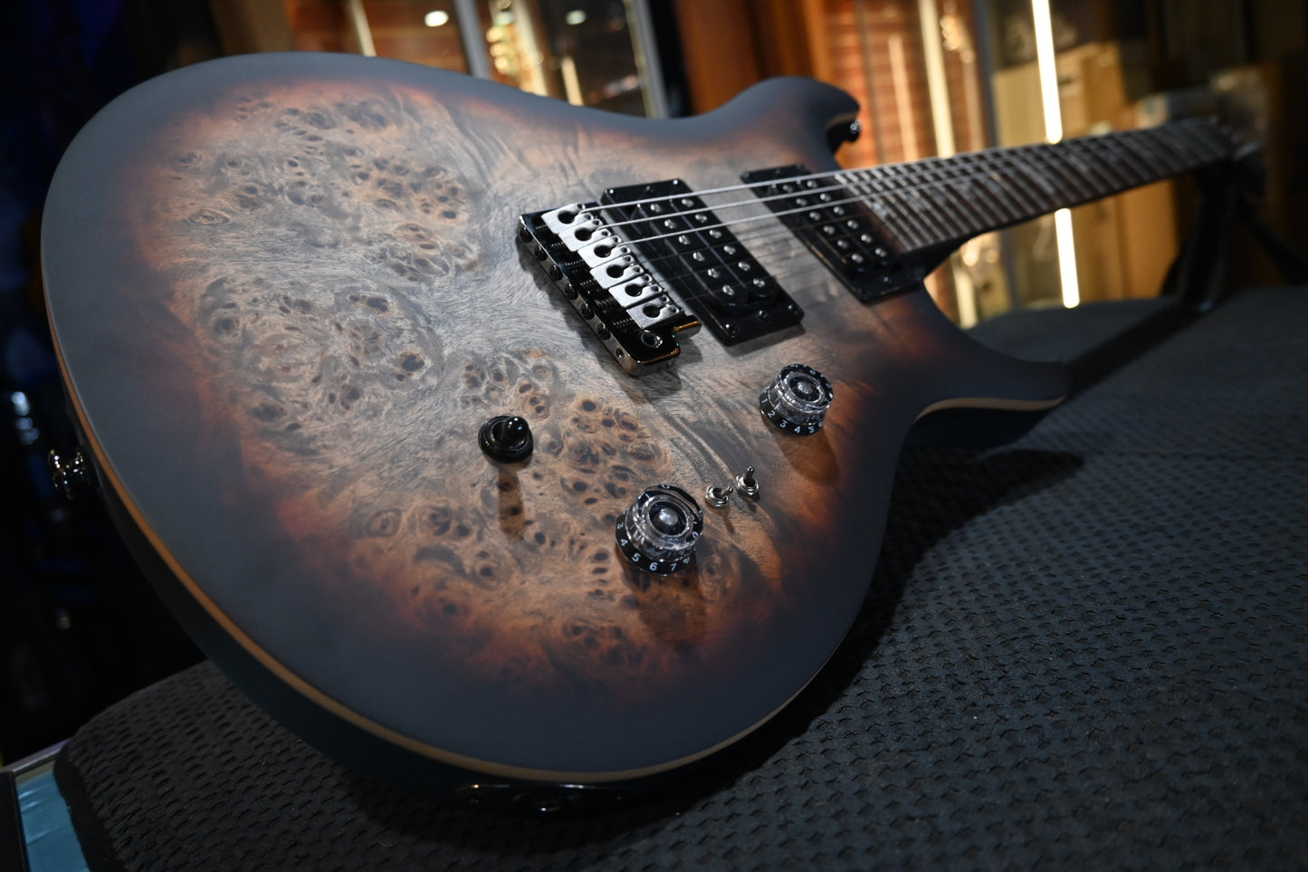 PRS SE “Exotic” Custom 24-08 Poplar Burl Limited Edition - Charcoal Cherry Midnight Burst Guitar #7724 - Danville Music