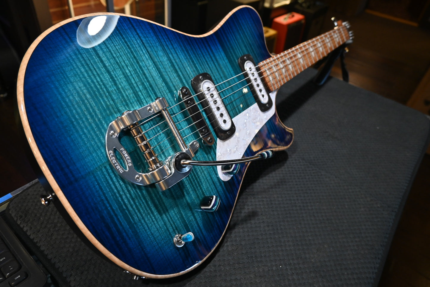 Powers Electric A-Type Select Maple PF42 CamTail - Blue Lagoon Guitar #A667 - Danville Music