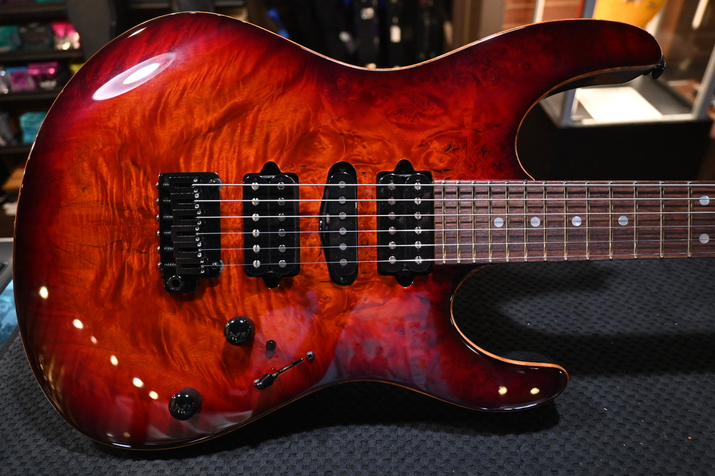 Suhr Custom Modern Waterfall Burl - Inferno Burst Guitar #8082 - Danville Music