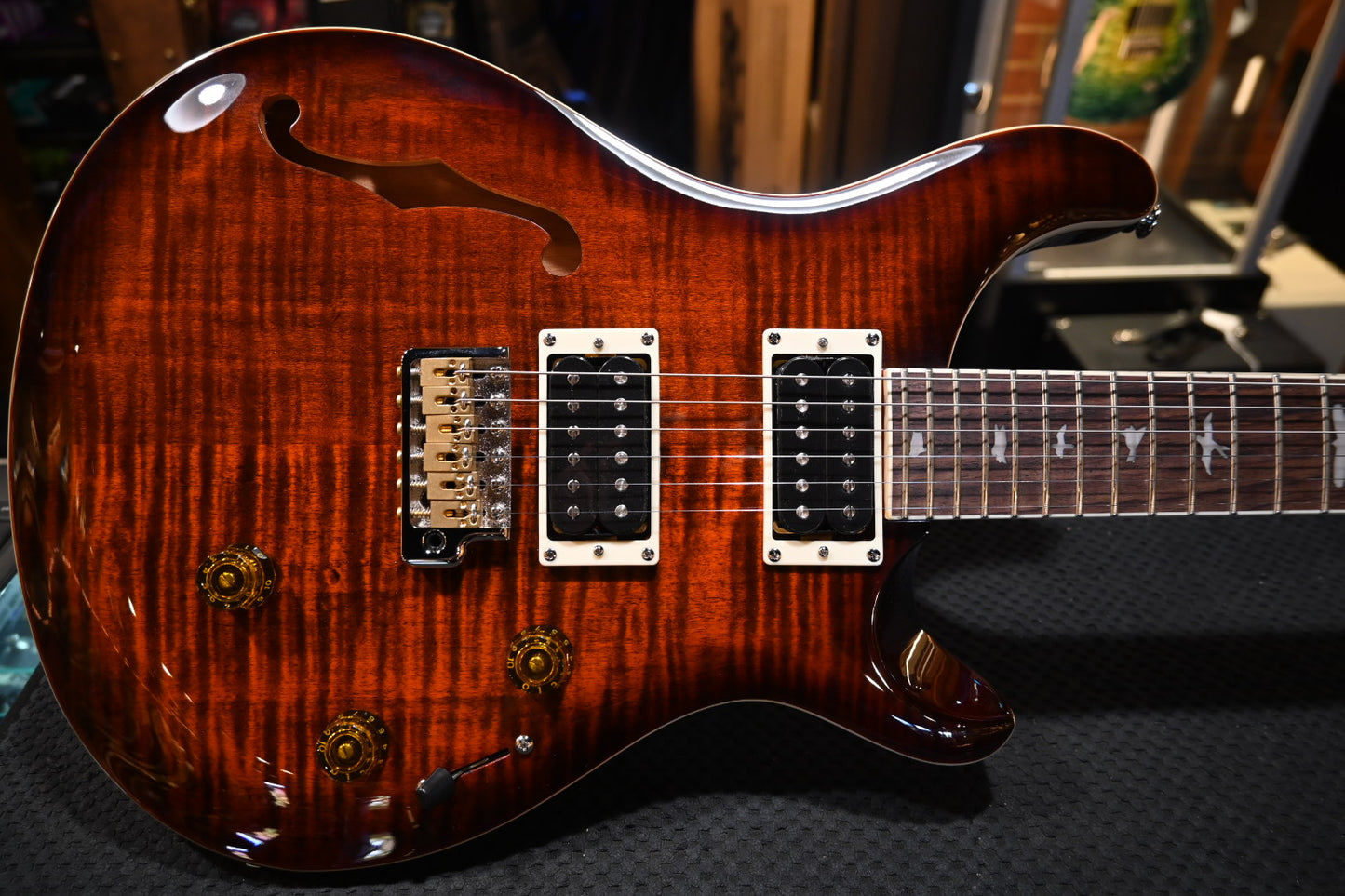 PRS SE Custom 24 Semi-Hollow Piezo - Orange Tiger Smokeburst Guitar #1698 - Danville Music