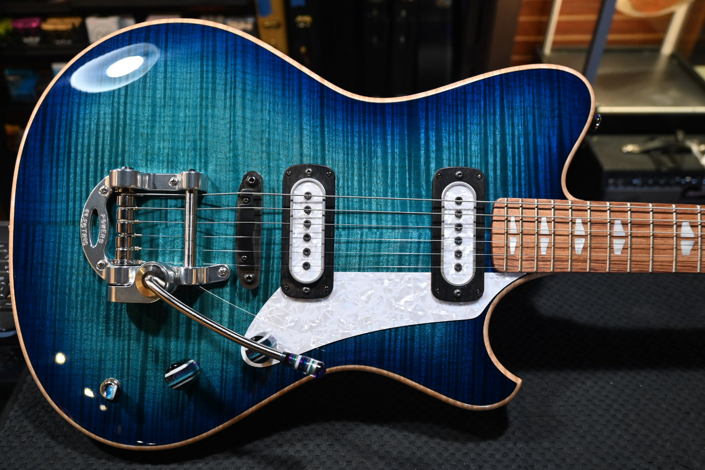 Powers Electric A-Type Select Maple PF42 CamTail - Blue Lagoon Guitar #A667 - Danville Music