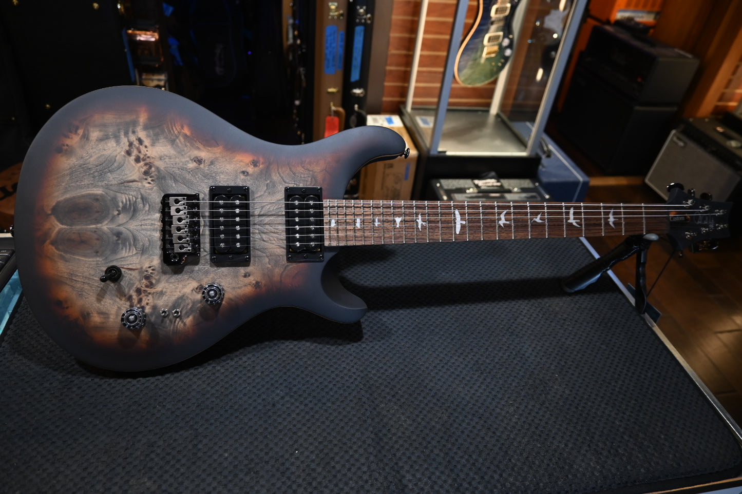 PRS SE “Exotic” Custom 24-08 Poplar Burl Limited Edition - Charcoal Cherry Midnight Burst Guitar #7015 - Danville Music
