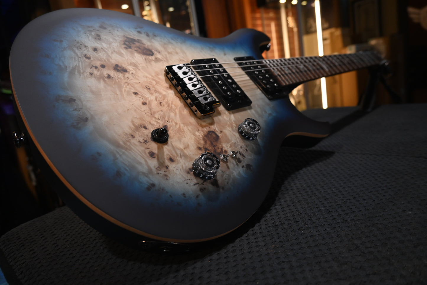 PRS SE “Exotic” Custom 24-08 Poplar Burl Limited Edition - Lake Blue Midnight Burst Guitar #0426 - Danville Music