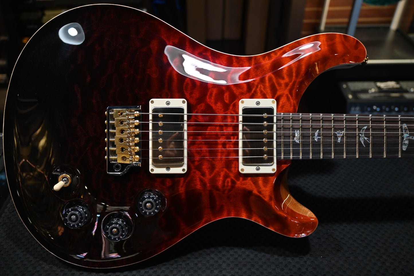 PRS Wood Library DGT 10-Top Quilt Brazilian Rosewood - Fire Red to Grey Black Fade Guitar #0079 - Danville Music