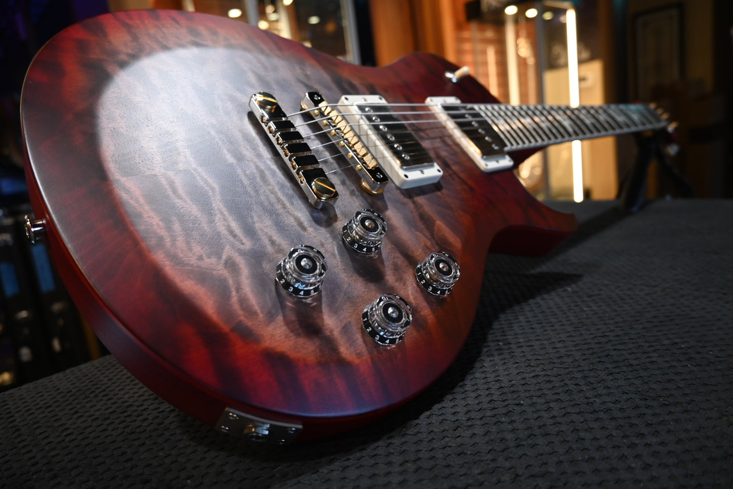PRS S2 Wood Library McCarty SC 594 Single-Cut Quilt - Faded Gray Black Cherry Burst Satin Guitar #9907 - Danville Music