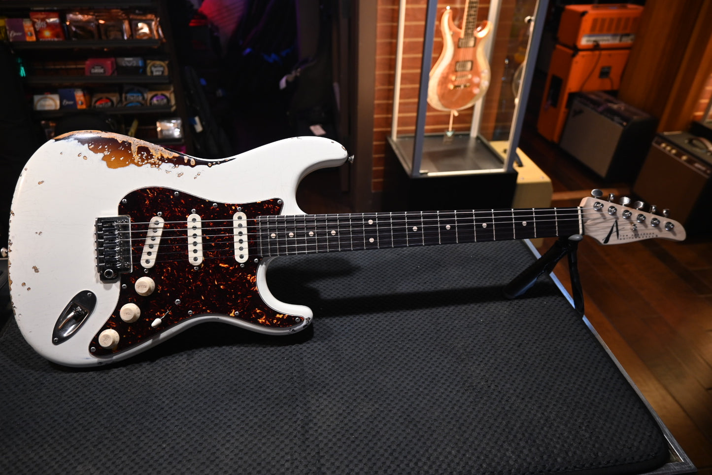 Tom Anderson Icon Classic In-Distress - Olympic White over Tobacco Burst Guitar #923N - Danville Music