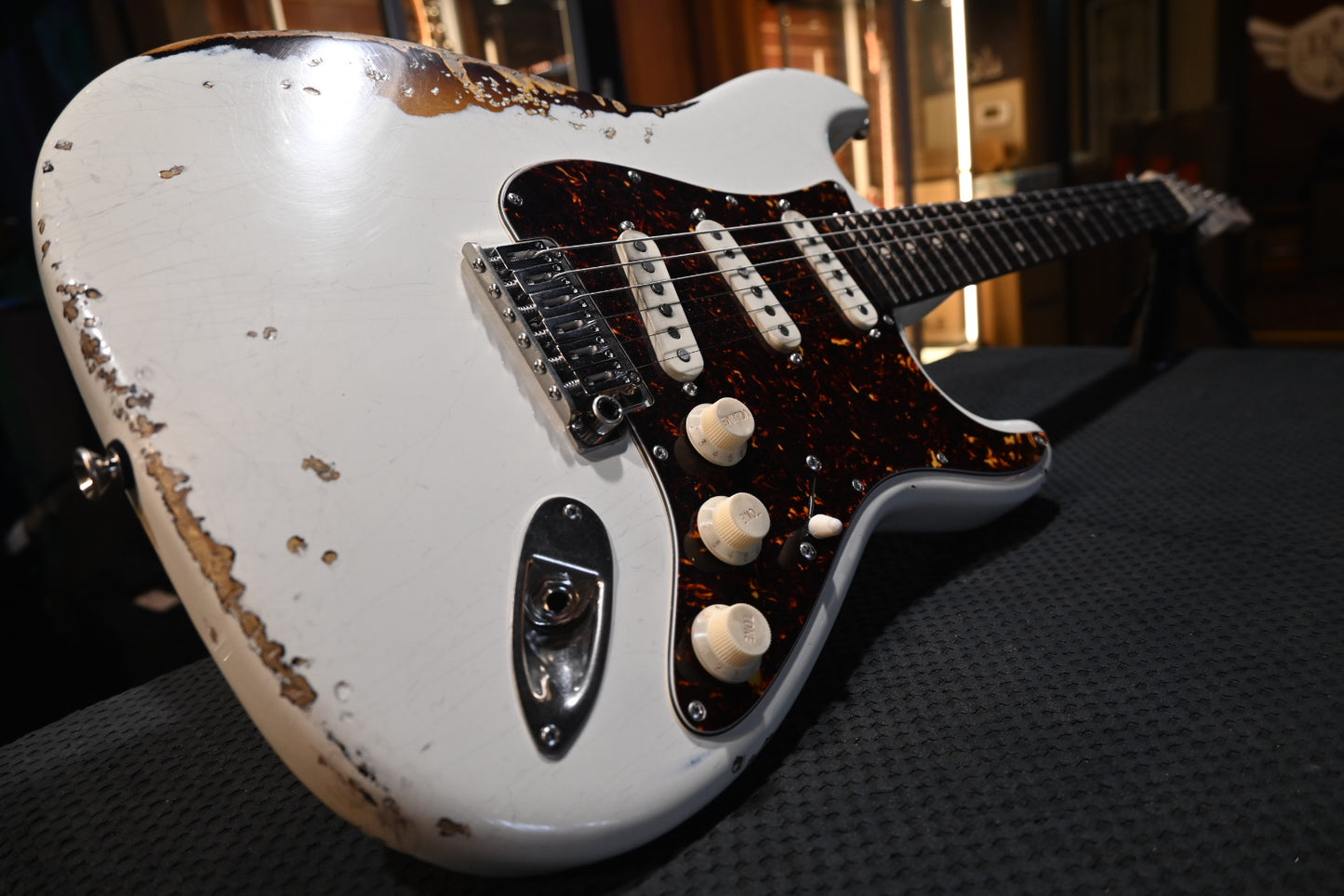 Tom Anderson Icon Classic In-Distress - Olympic White over Tobacco Burst Guitar #923N - Danville Music