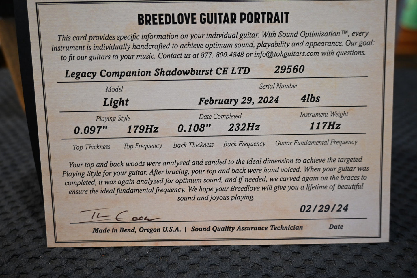 Breedlove Legacy Companion Shadowburst CE LTD 2024 Guitar #9560 - Danville Music