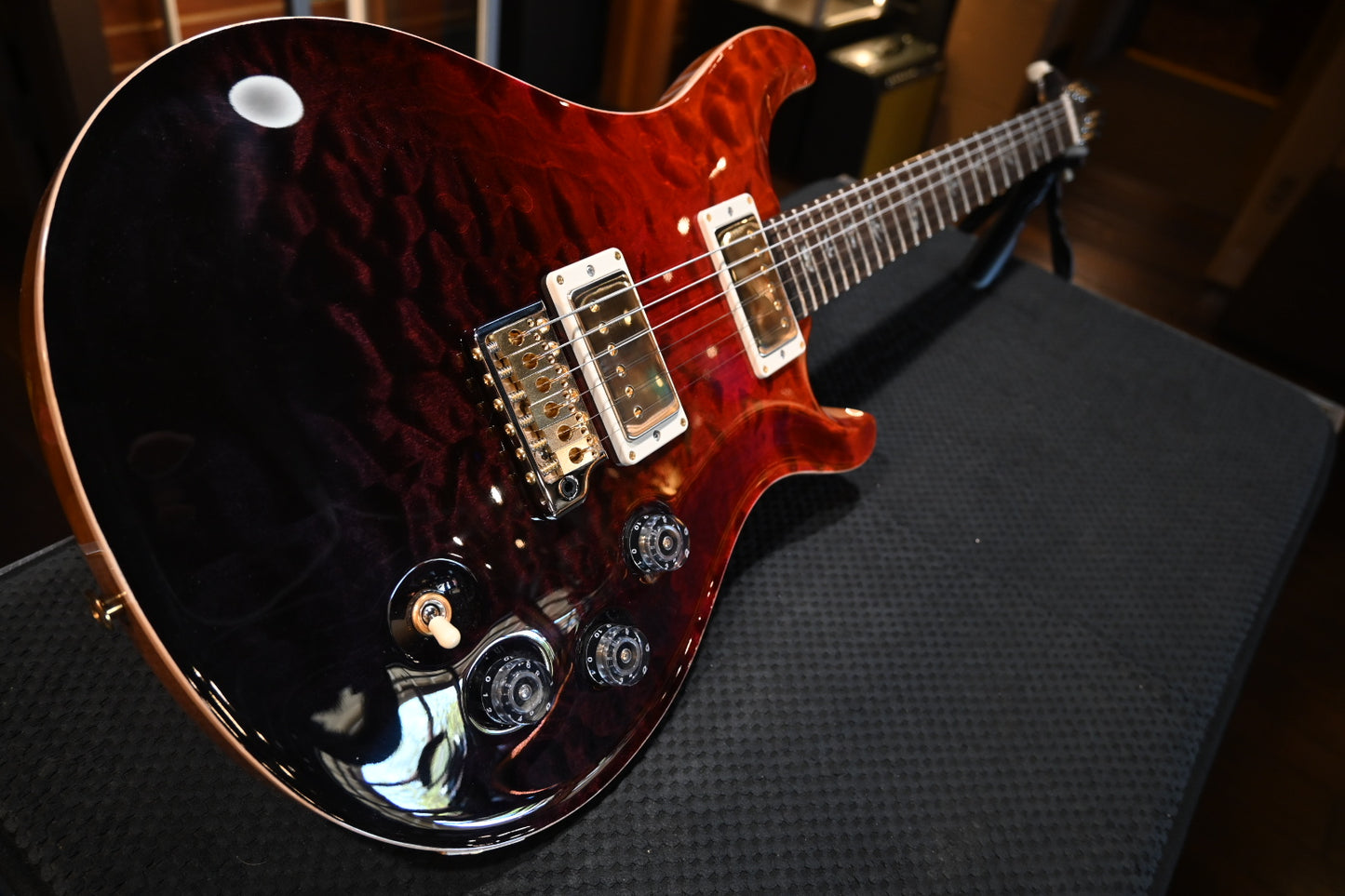 PRS Wood Library DGT 10-Top Quilt Brazilian Rosewood - Fire Red to Grey Black Fade Guitar #0079 - Danville Music