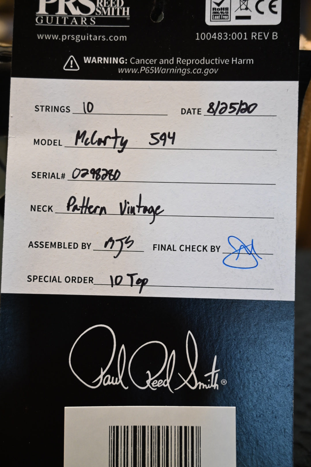 PRS McCarty 594 10-Top 2020 - Trampas Green Guitar #8280 - Danville Music