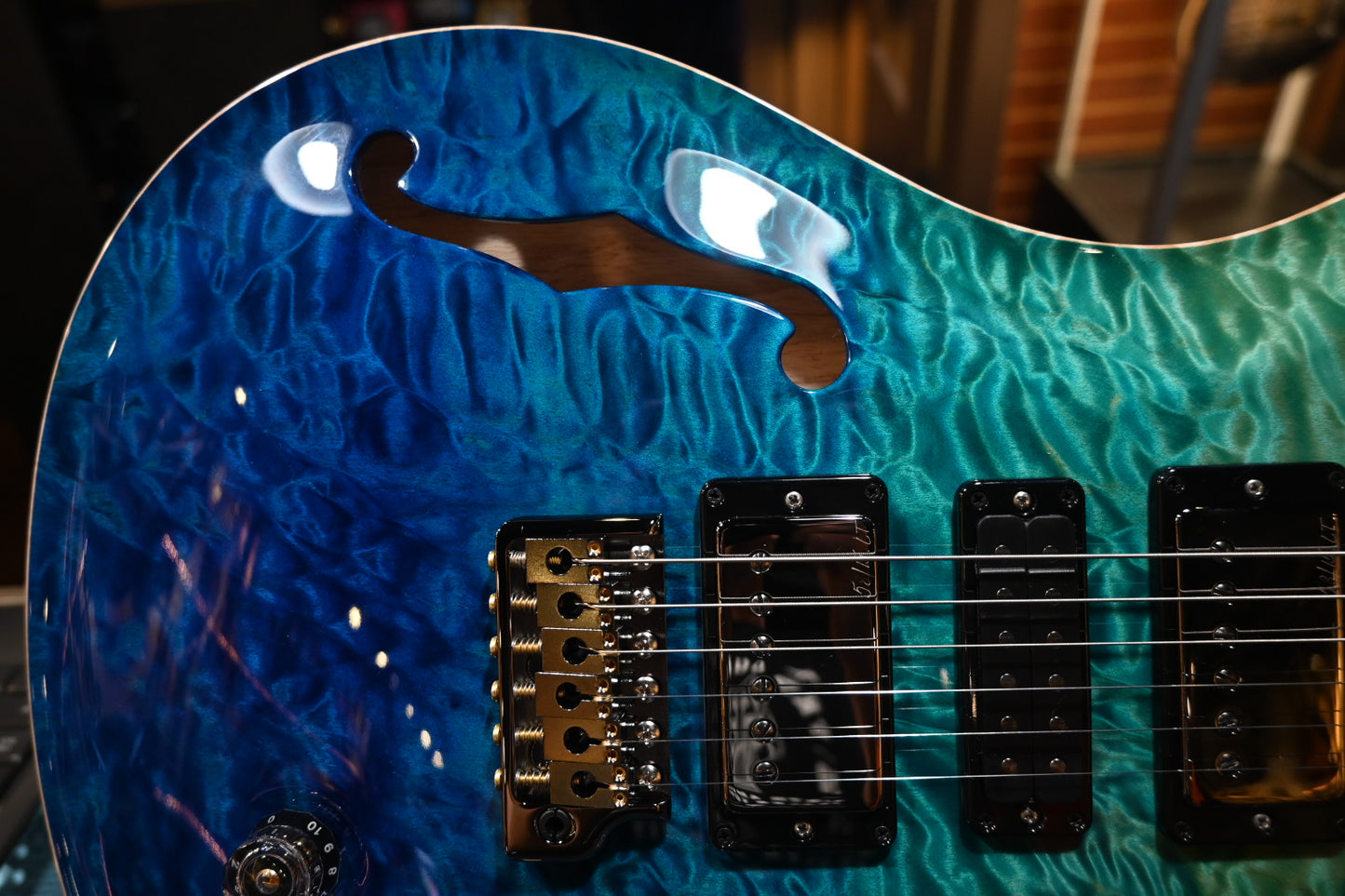 PRS Wood Library Special Semi-Hollow 10-Top Quilt Swamp Ash - Blue Fade Guitar #5198 - Danville Music