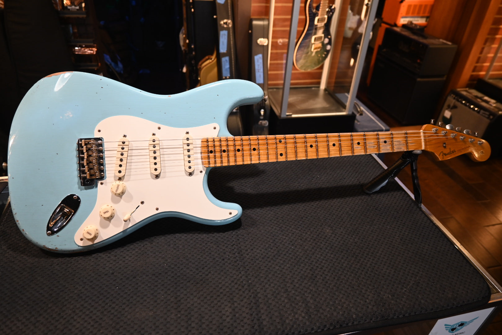 Fender Custom Shop 1957 Limited Stratocaster Relic 2023 - Faded Aged Daphne Blue Guitar #5280 - Danville Music