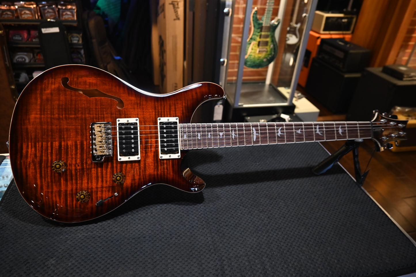 PRS SE Custom 24 Semi-Hollow Piezo - Orange Tiger Smokeburst Guitar #1698 - Danville Music